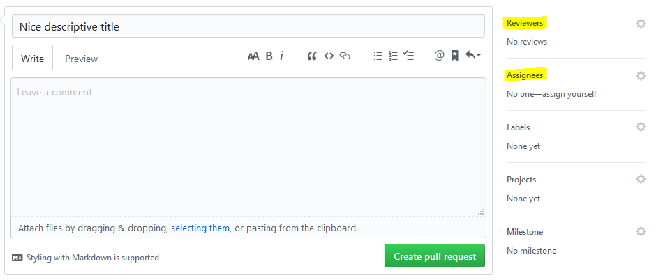 GitHub pull request form
